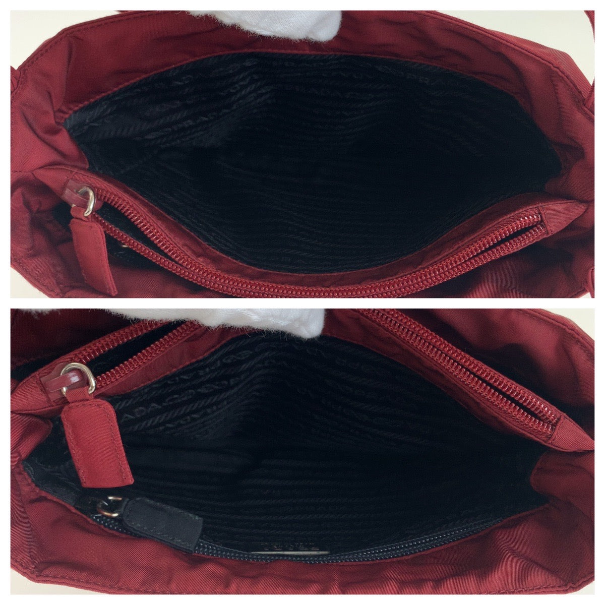13028
PRADA プラダ テスート 三角ロゴプレート レッド シルバー金具 ナイロン トートバッグ ショルダーバッグ  レディース