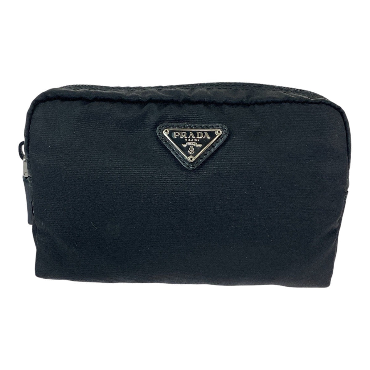 13029
PRADA プラダ テスート 三角ロゴプレート ブラック 黒 シルバー金具 ナイロン ポーチ  レディース