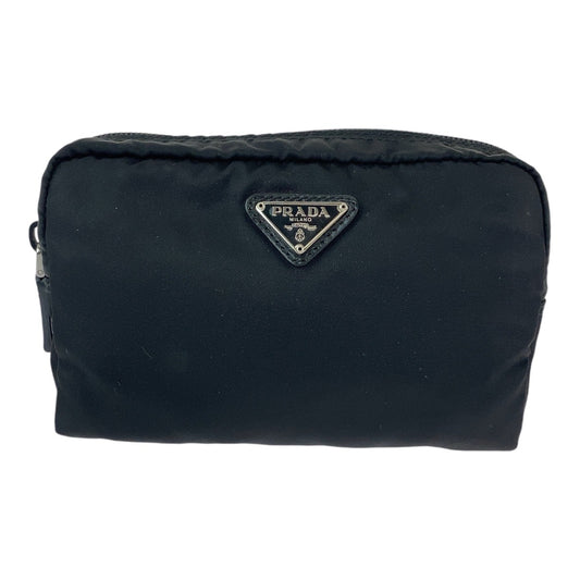 13029
PRADA プラダ テスート 三角ロゴプレート ブラック 黒 シルバー金具 ナイロン ポーチ  レディース