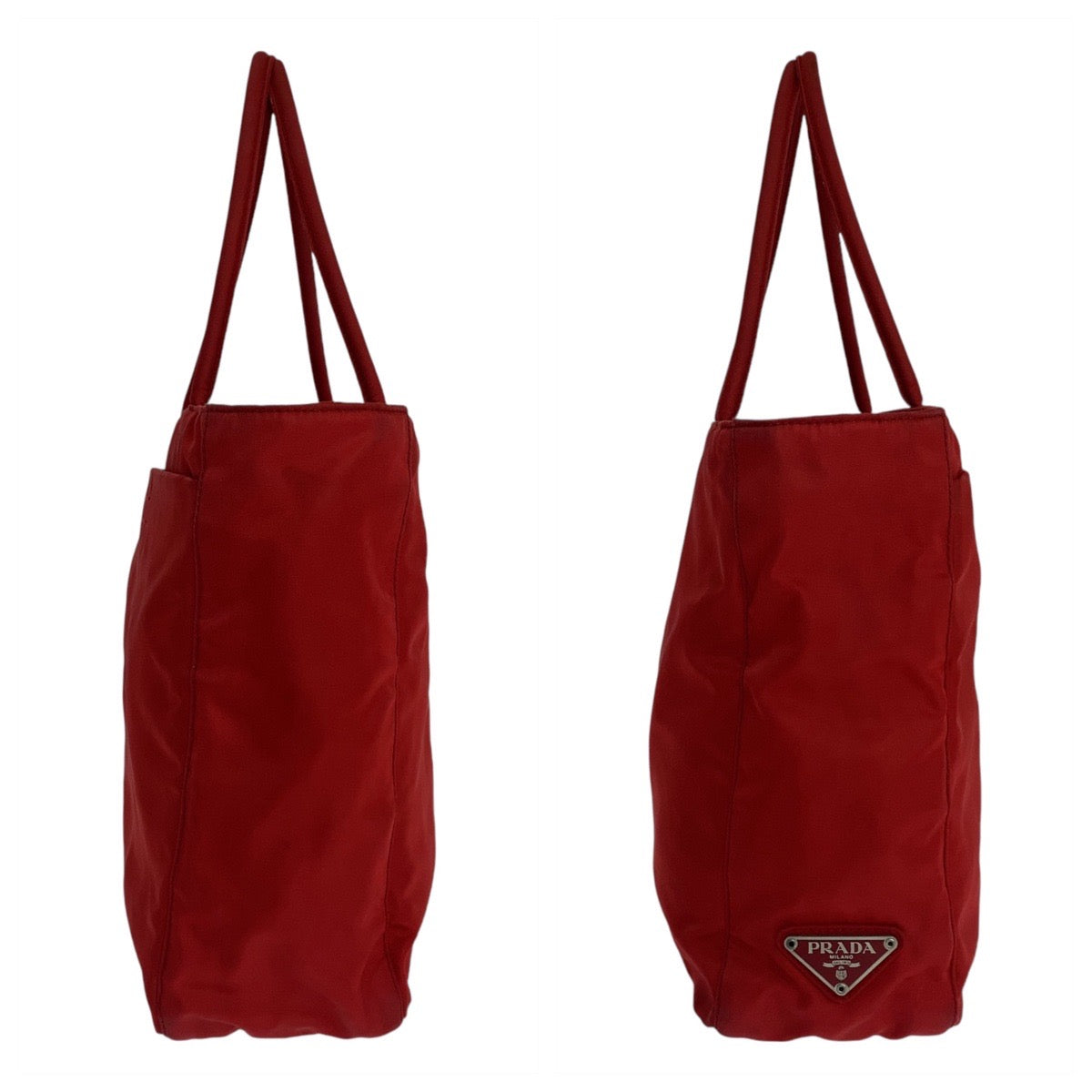 11909
PRADA プラダ テスート 三角ロゴプレート レッド ナイロン トートバッグ ハンドバッグ  レディース