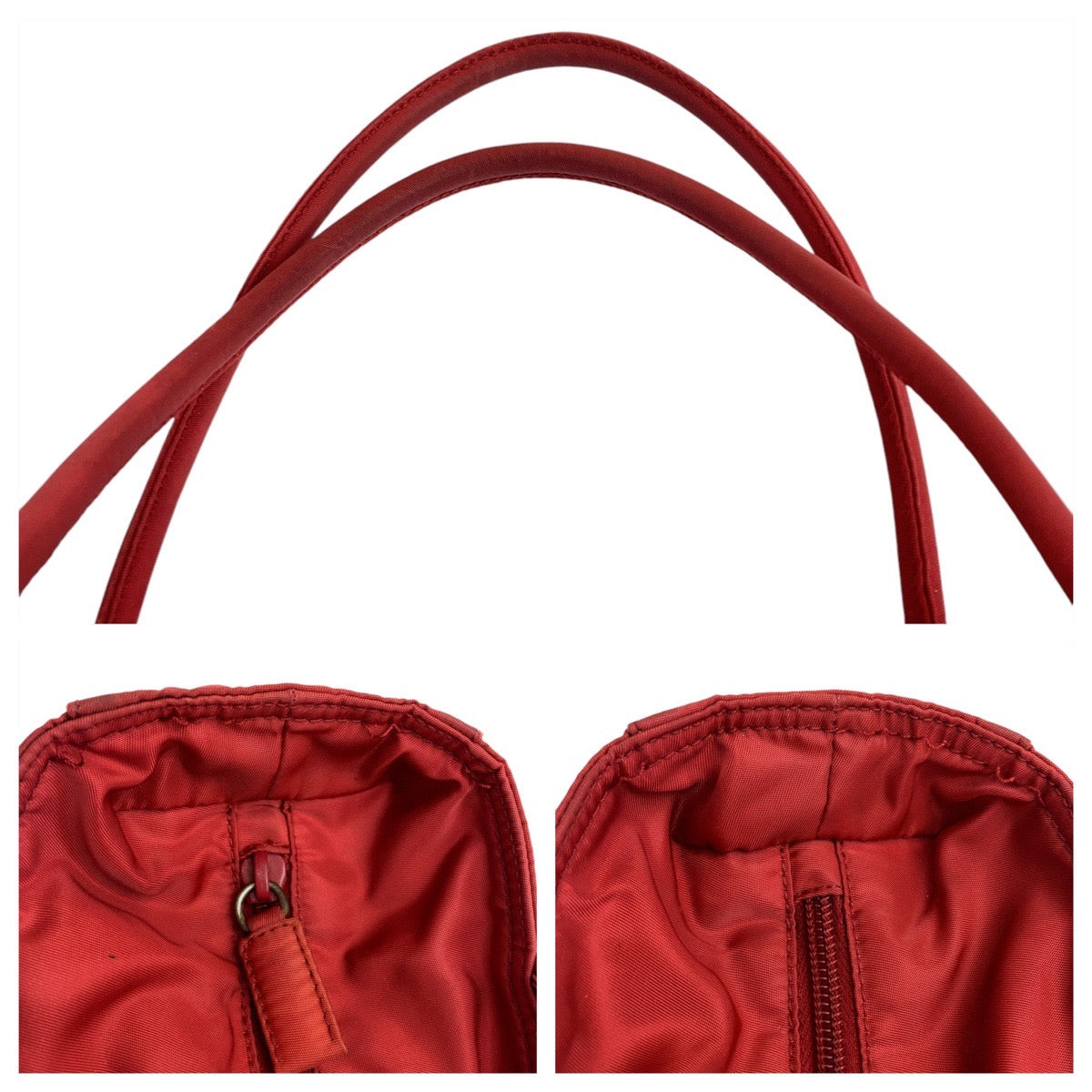 11909
PRADA プラダ テスート 三角ロゴプレート レッド ナイロン トートバッグ ハンドバッグ  レディース