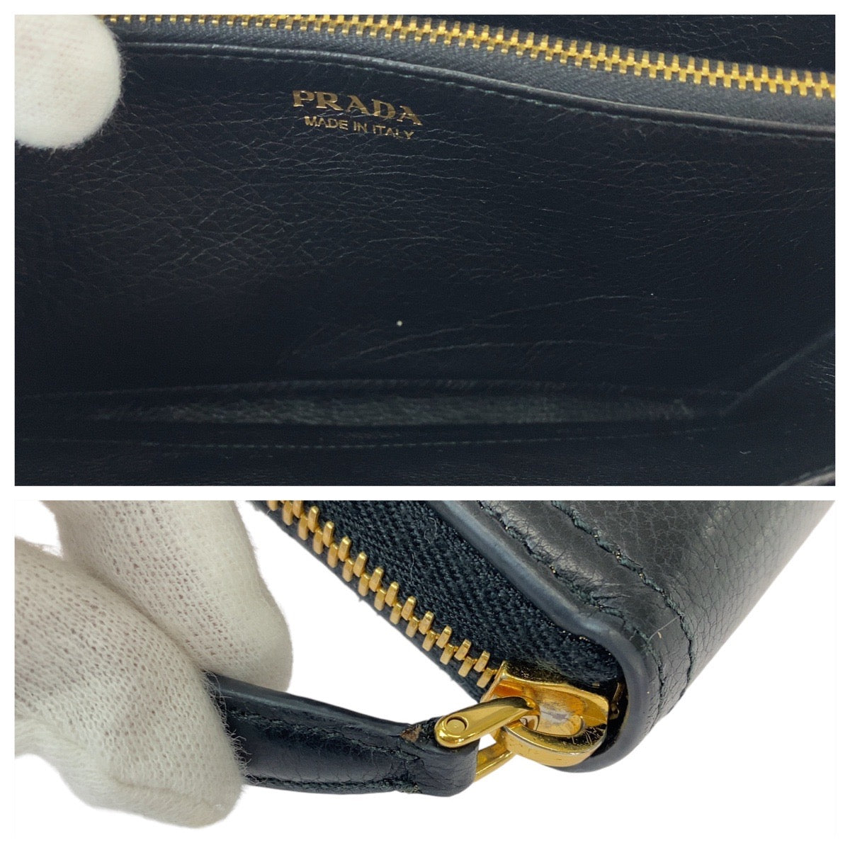 12809
PRADA プラダ リボン ブラック 黒 ゴールド金具 レザー 長財布 ロングウォレット  レディース