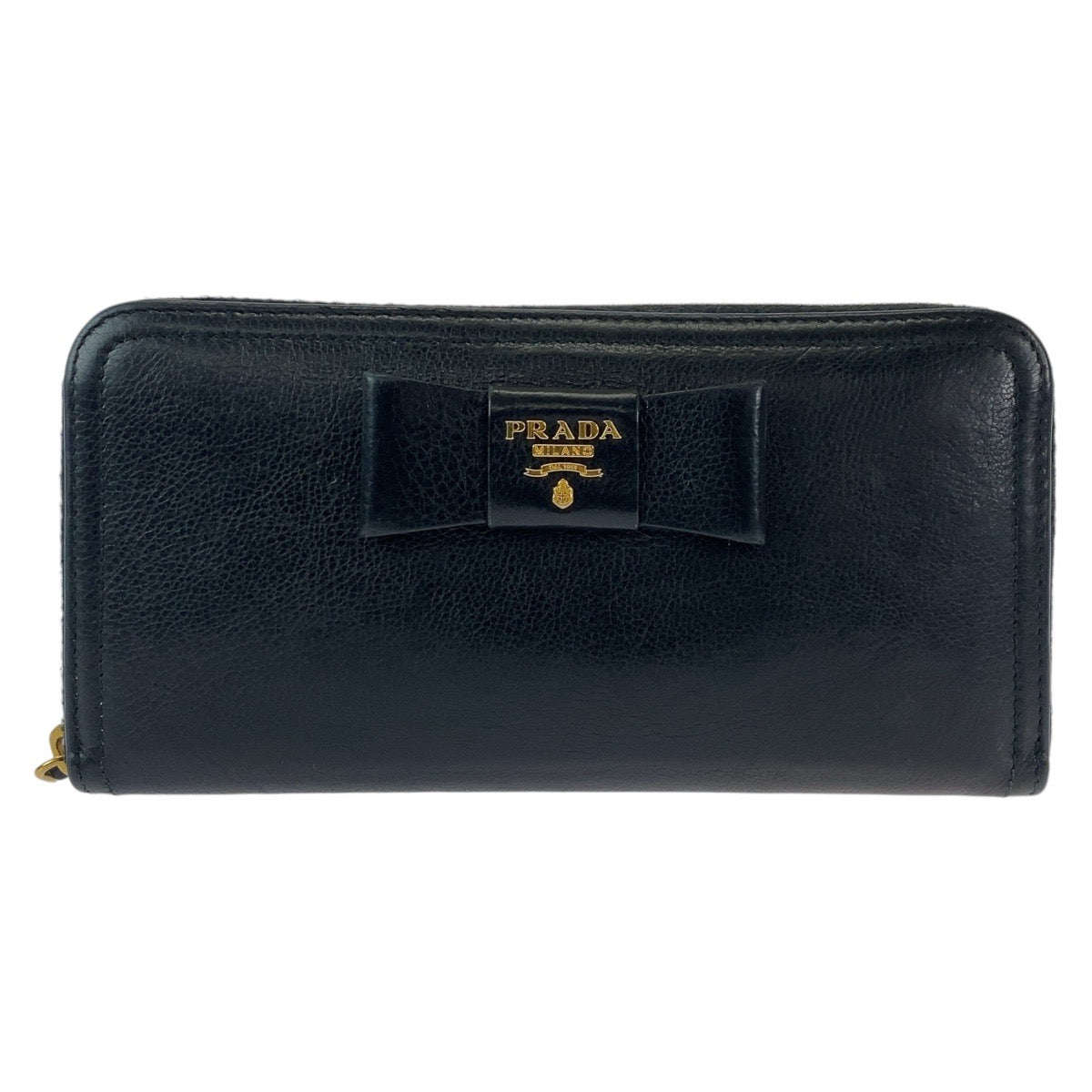 12809
PRADA プラダ リボン ブラック 黒 ゴールド金具 レザー 長財布 ロングウォレット  レディース