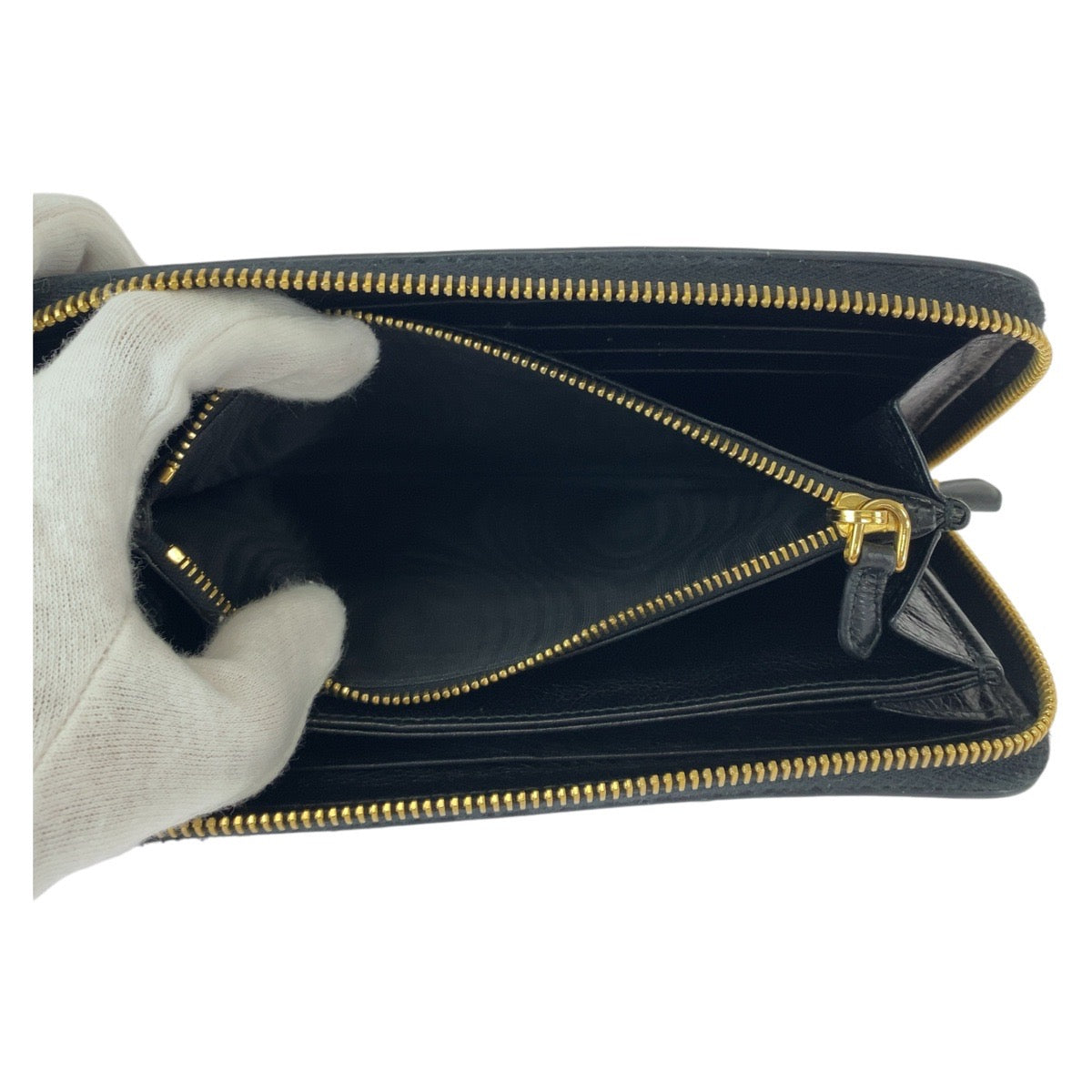 12809
PRADA プラダ リボン ブラック 黒 ゴールド金具 レザー 長財布 ロングウォレット  レディース