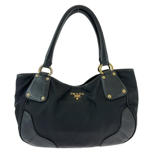 13031
 PRADA Prada Black Gold Hardware Nylon/Leather Tote Bag Shoulder Bag Handbag Women's