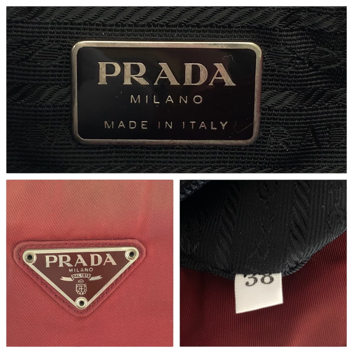 111906
PRADA プラダ テスート 三角ロゴプレート レッド シルバー金具 ナイロン トートバッグ ショルダーバッグ  レディース