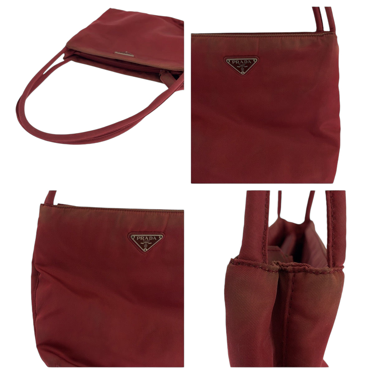 111906
PRADA プラダ テスート 三角ロゴプレート レッド シルバー金具 ナイロン トートバッグ ショルダーバッグ  レディース