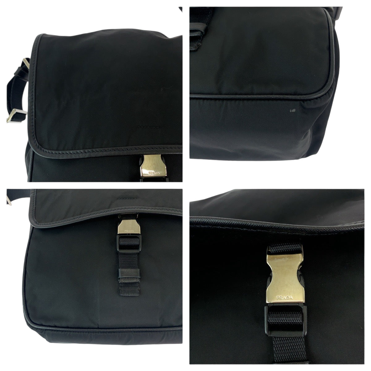 11905
PRADA プラダ テスート 三角ロゴプレート ブラック 黒 シルバー金具 ナイロン ショルダーバッグ ポシェット  メンズ