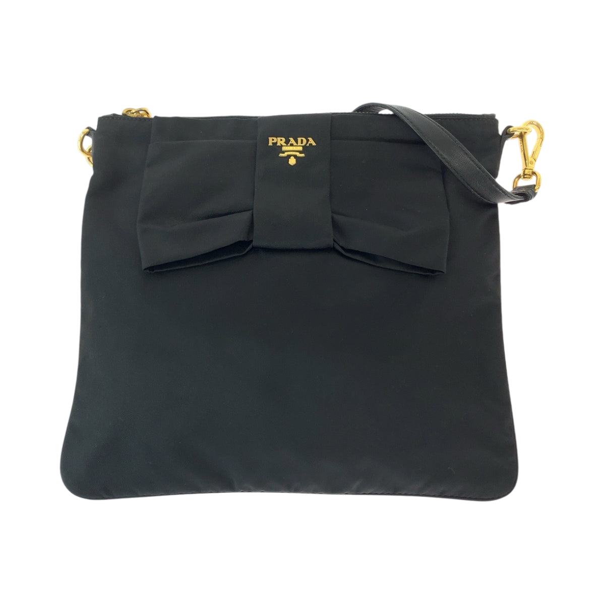 PRADA Prada Tessuto Ribbon Black Gold Hardware Nylon BT0659 Shoulder Bag Crossbody Pochette Women's
