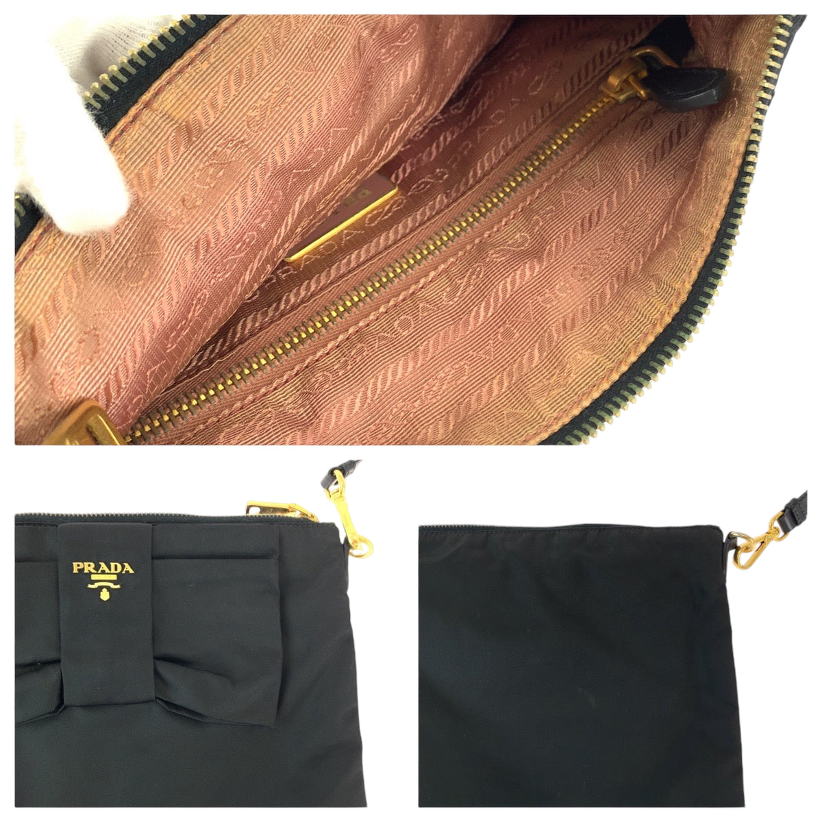 PRADA Prada Tessuto Ribbon Black Gold Hardware Nylon BT0659 Shoulder Bag Crossbody Pochette Women's