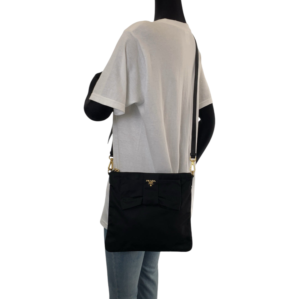 PRADA Prada Tessuto Ribbon Black Gold Hardware Nylon BT0659 Shoulder Bag Crossbody Pochette Women's