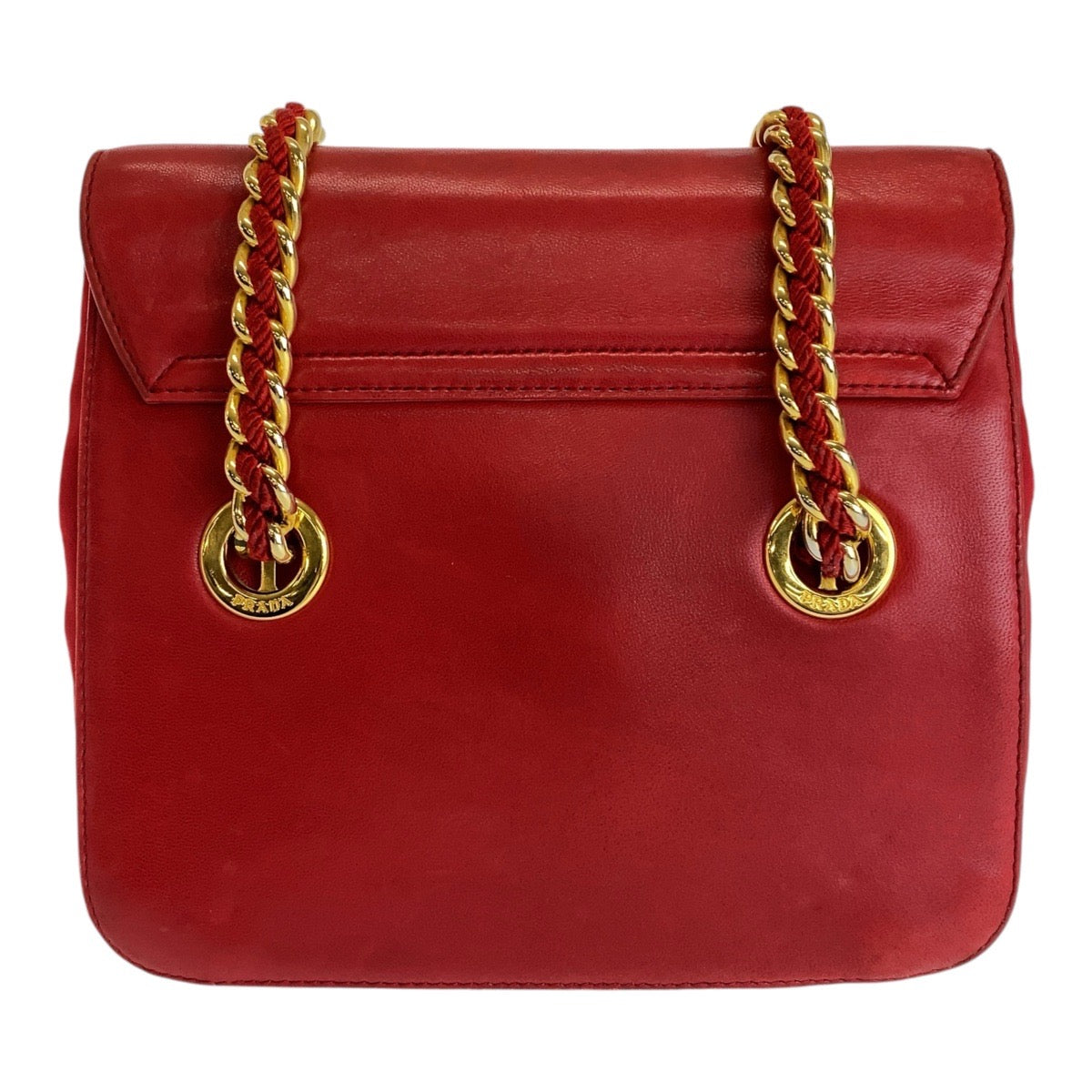 13033
PRADA プラダ ヴィンテージ レッド ゴールド金具 レザー チェーン ショルダーバッグ ポシェット  レディース