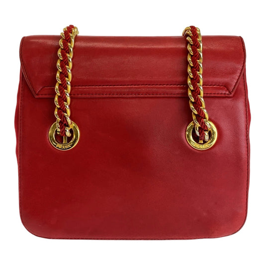 13033
PRADA プラダ ヴィンテージ レッド ゴールド金具 レザー チェーン ショルダーバッグ ポシェット  レディース