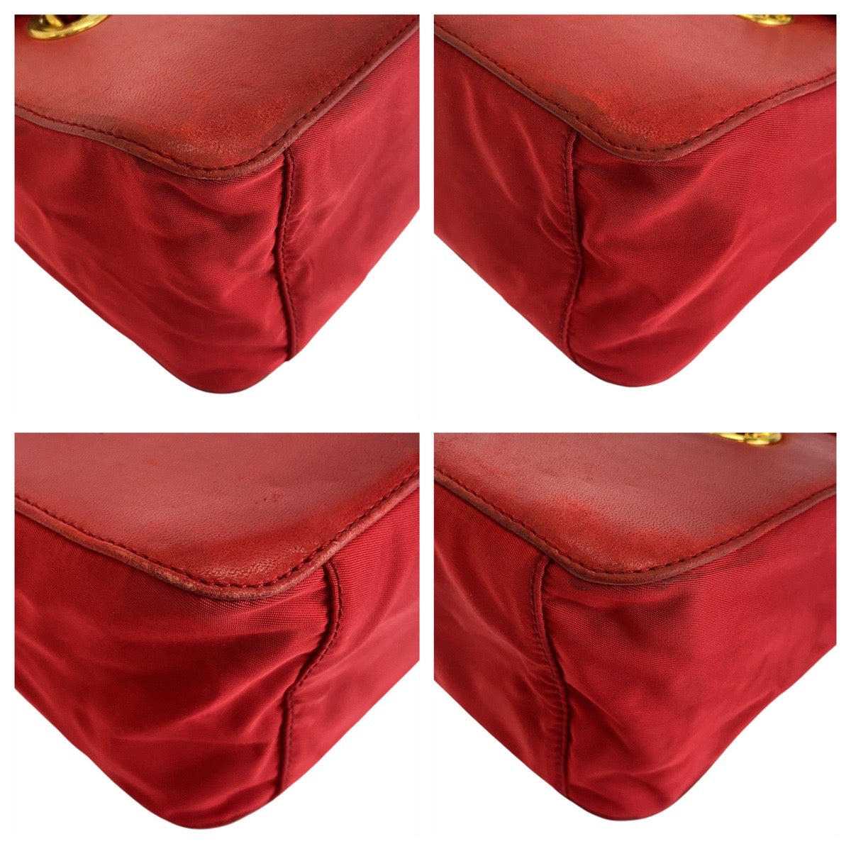13033
PRADA プラダ ヴィンテージ レッド ゴールド金具 レザー チェーン ショルダーバッグ ポシェット  レディース