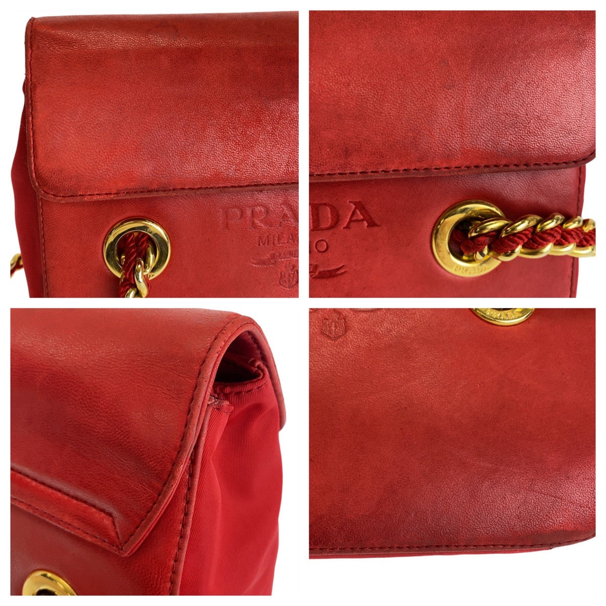 13033
PRADA プラダ ヴィンテージ レッド ゴールド金具 レザー チェーン ショルダーバッグ ポシェット  レディース