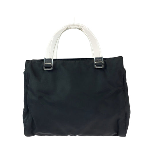 12829
PRADA プラダ テスート 三角ロゴプレート プラハンドル ブラック 黒 クリア ナイロン ハンドバッグ トートバッグ  レディース