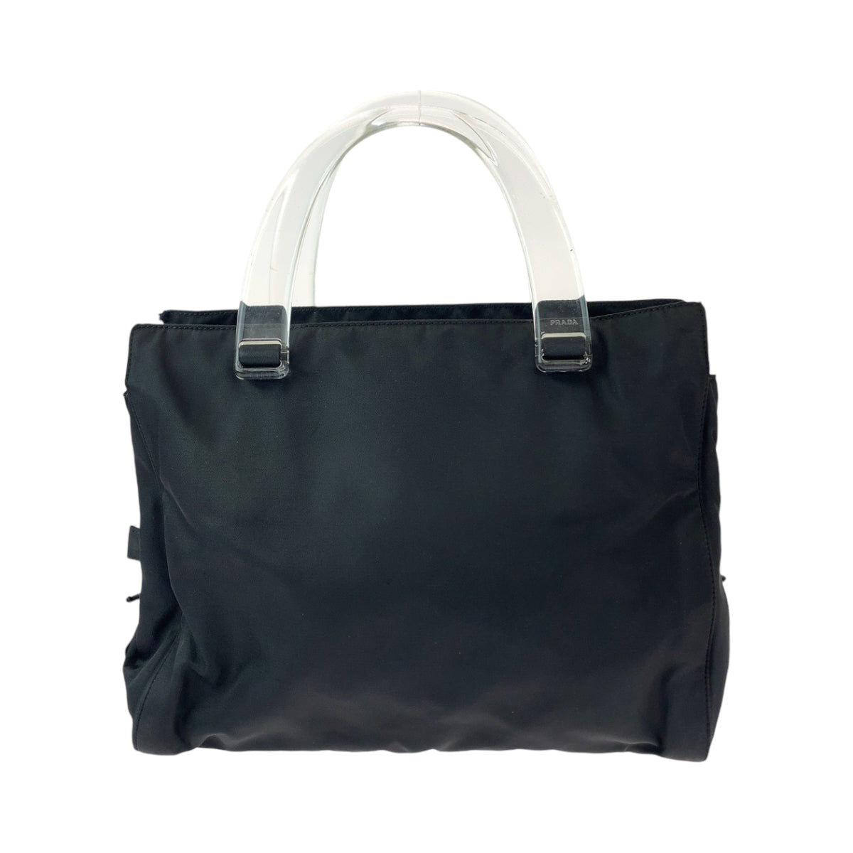 12829
PRADA プラダ テスート 三角ロゴプレート プラハンドル ブラック 黒 クリア ナイロン ハンドバッグ トートバッグ  レディース