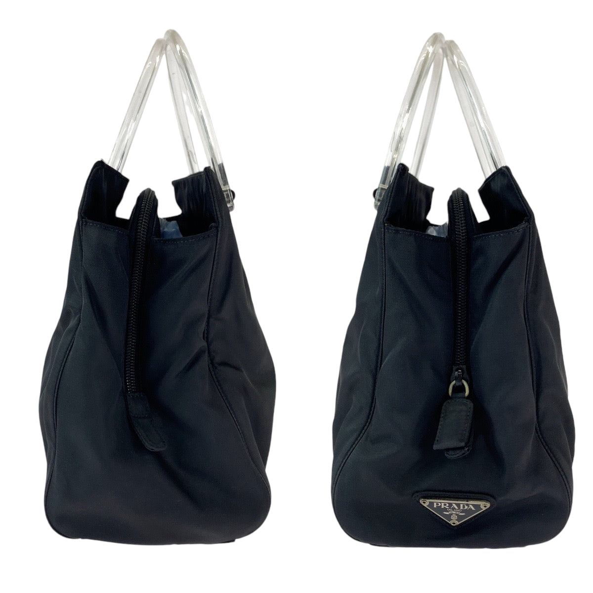 12829
PRADA プラダ テスート 三角ロゴプレート プラハンドル ブラック 黒 クリア ナイロン ハンドバッグ トートバッグ  レディース