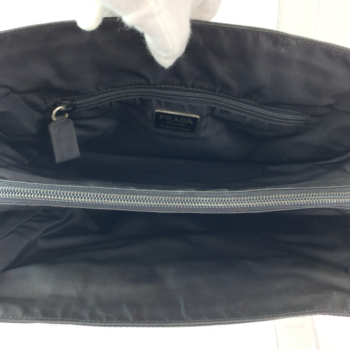 12829
PRADA プラダ テスート 三角ロゴプレート プラハンドル ブラック 黒 クリア ナイロン ハンドバッグ トートバッグ  レディース
