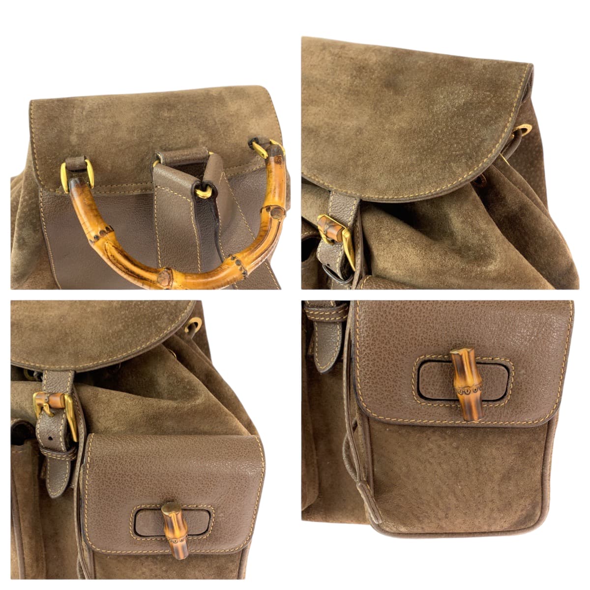 13035
GUCCI グッチ ヴィンテージ バンブー オールドグッチ ブラウン ゴールド金具 スウェード 003 2058 0016 リュックサック バックパック  レディース