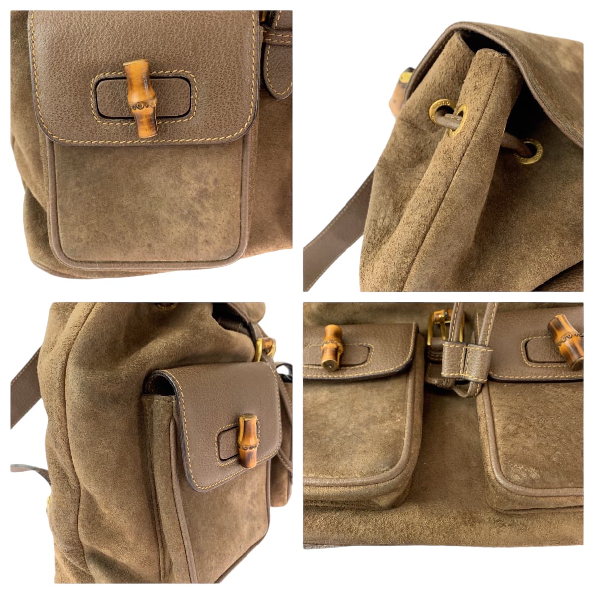 13035
GUCCI グッチ ヴィンテージ バンブー オールドグッチ ブラウン ゴールド金具 スウェード 003 2058 0016 リュックサック バックパック  レディース