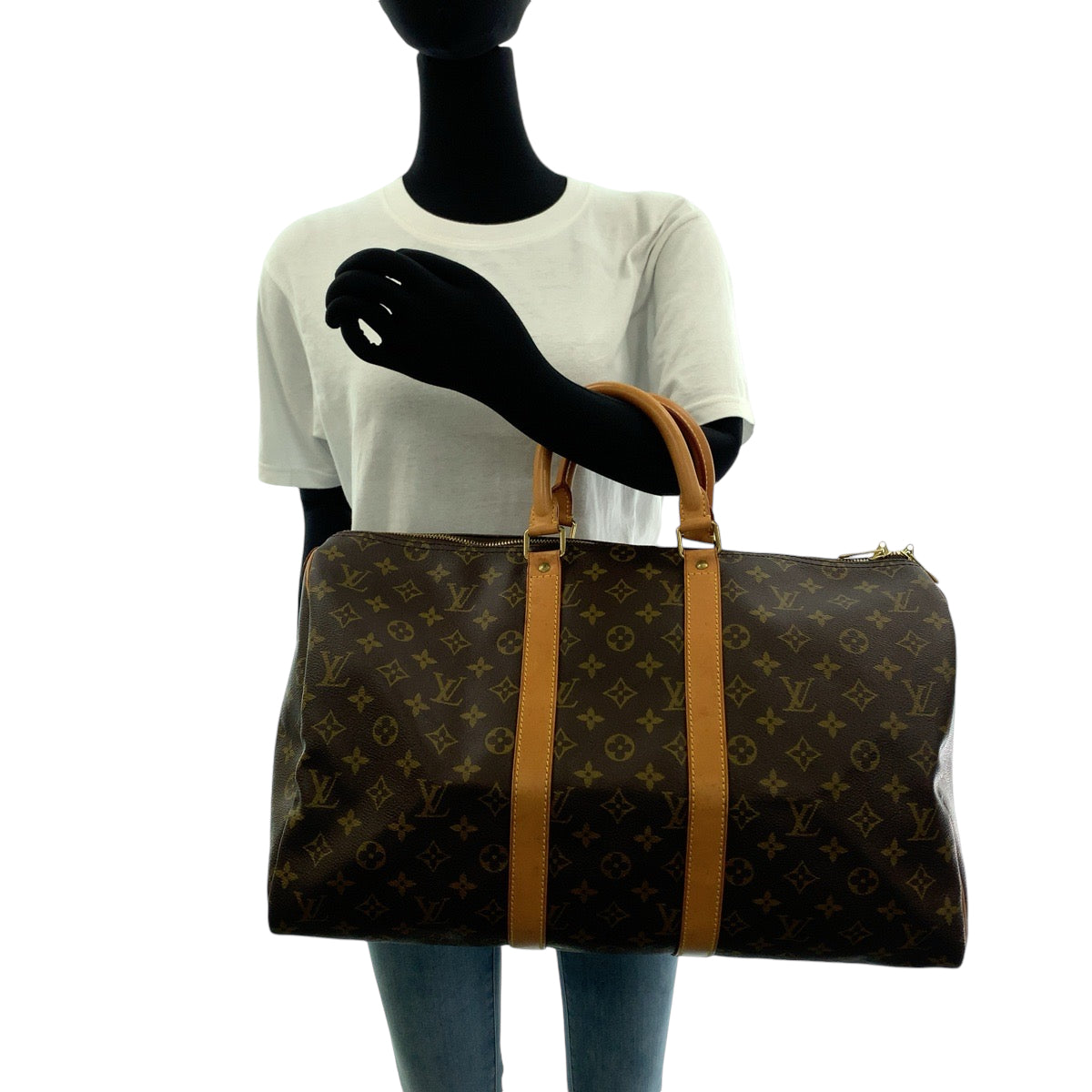 11900
LOUIS VUITTON ルイヴィトン モノグラム キーポル50 ブラウン ゴールド金具 PVC ボストンバッグ ハンドバッグ  レディース ABP55