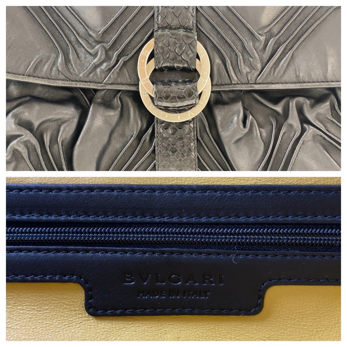 01898
BVLGARI ブルガリ チャンドラ ブラック 黒 シルバー金具 レザー / パイソン ショルダーバッグ メッセンジャーバッグ  レディース