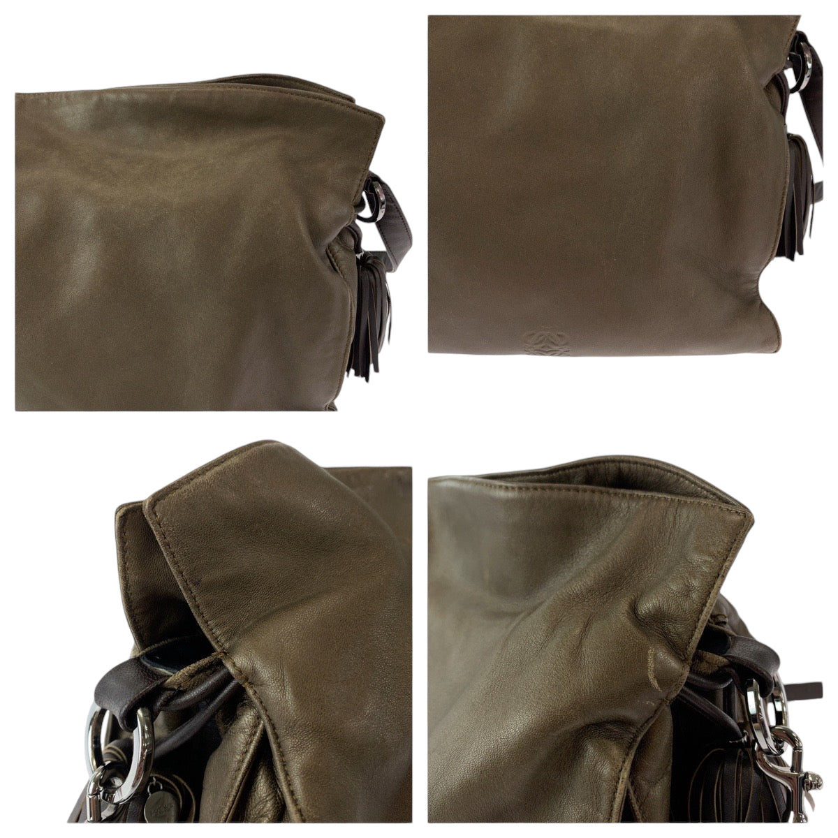 11897
LOEWE ロエベ フラメンコ アナグラム ブラウン シルバー金具 レザー ショルダーバッグ 斜め掛け ポシェット  レディース