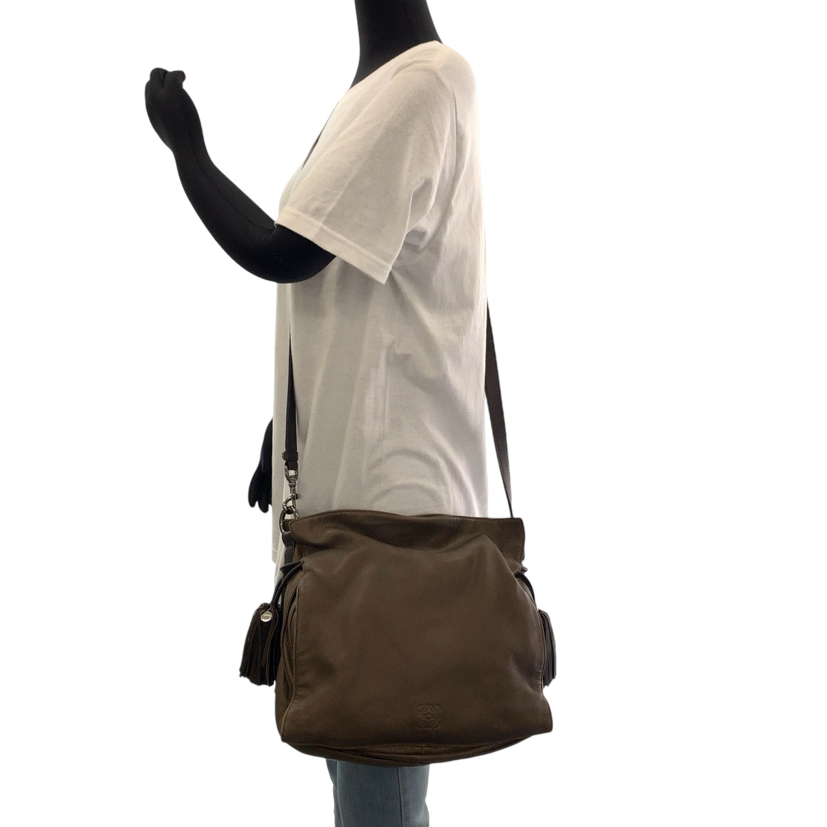 11897
LOEWE ロエベ フラメンコ アナグラム ブラウン シルバー金具 レザー ショルダーバッグ 斜め掛け ポシェット  レディース