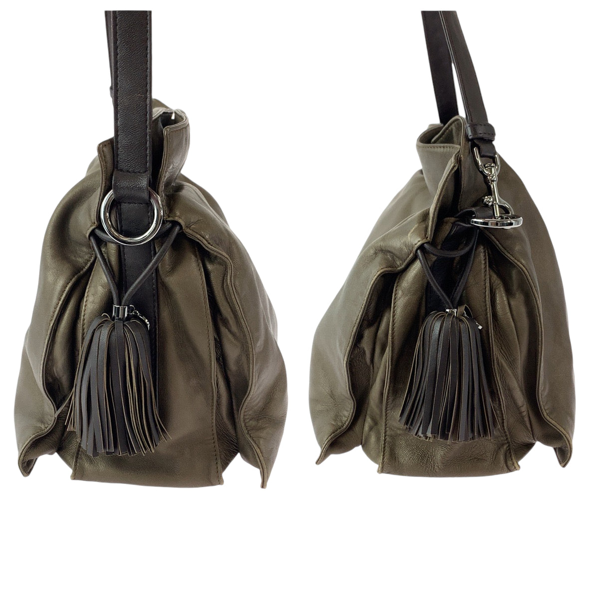 17968
LOEWE ロエベ フラメンコ アナグラム ブラウン シルバー金具 レザー ショルダーバッグ 斜め掛け ポシェット  レディース ABP40
