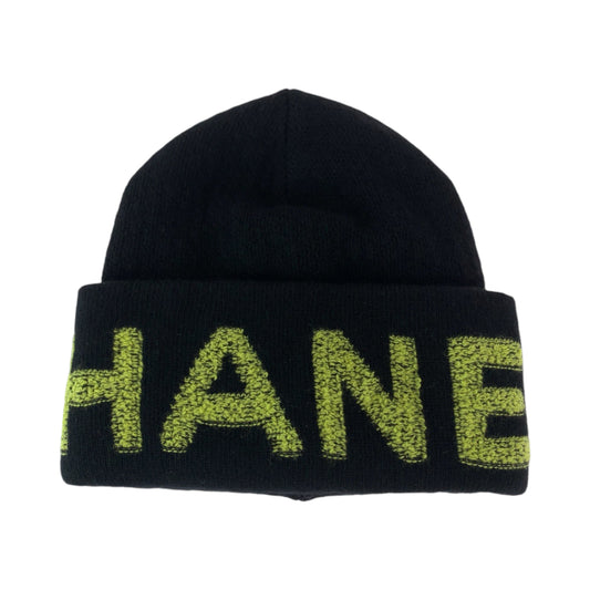 11896
 CHANEL Black Yellow Wool/Cashmere Knit Hat Knit Cap for Women