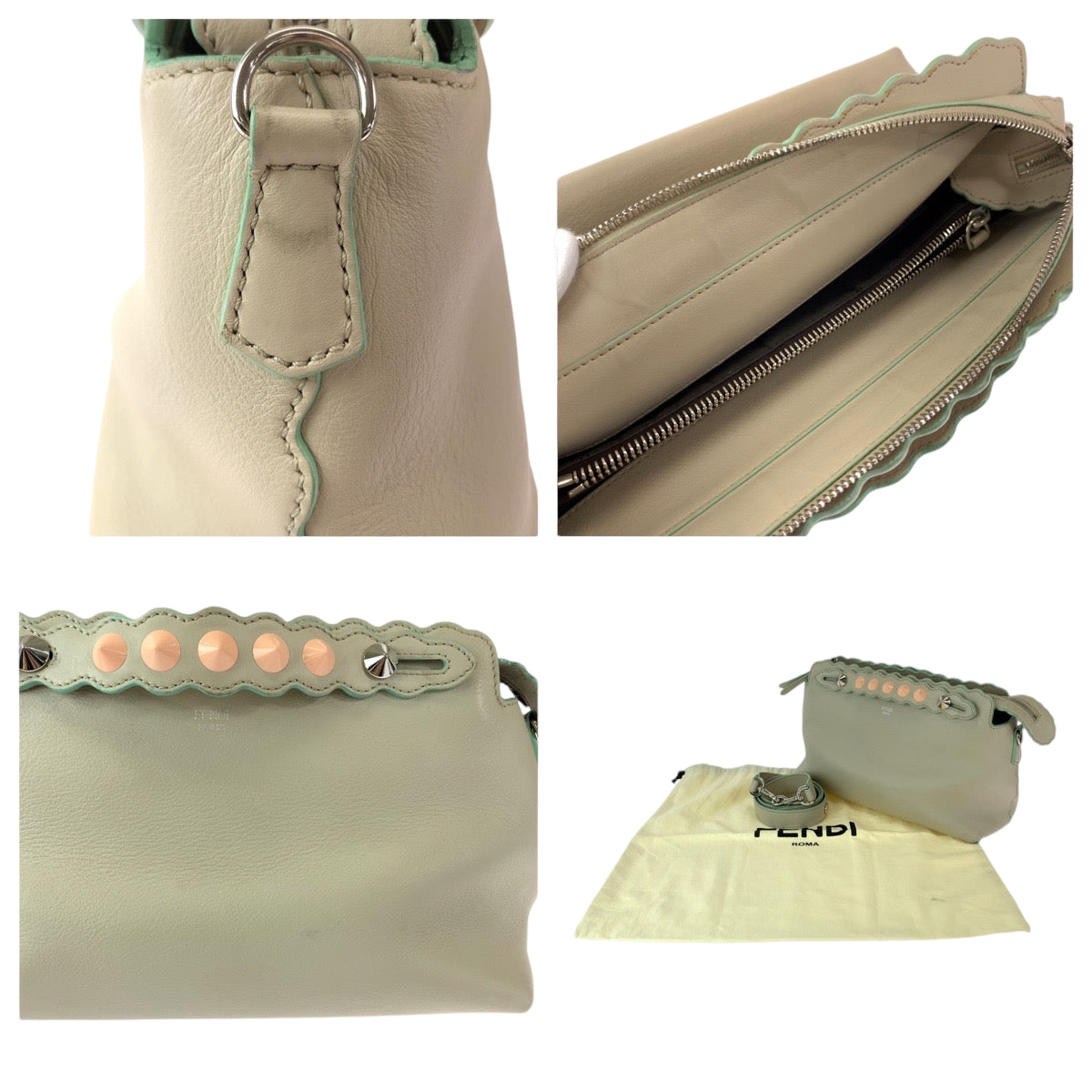 111899
FENDI フェンディ バイザウェイ アイボリー ピンク シルバー金具 レザー ショルダーバッグ 斜め掛け ポシェット  レディース