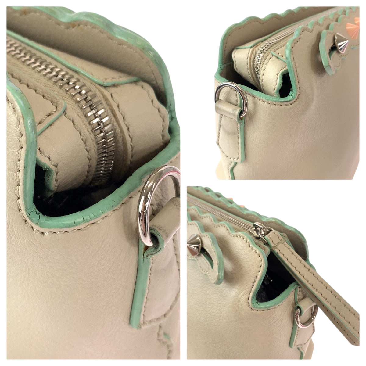 111899
FENDI フェンディ バイザウェイ アイボリー ピンク シルバー金具 レザー ショルダーバッグ 斜め掛け ポシェット  レディース