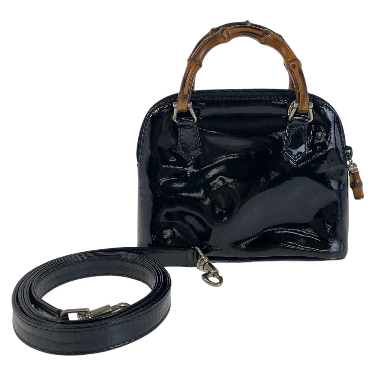 11894
GUCCI グッチ バンブー ブラック 黒 シルバー金具 エナメル 007 1014 0231 ミニハンドバッグ ショルダーバッグ 2way  レディース