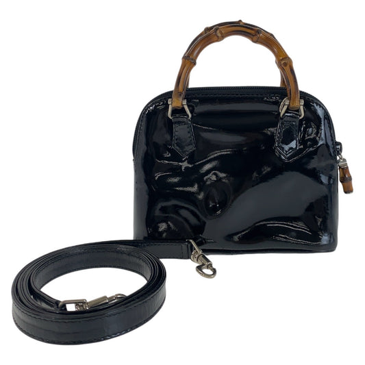 11894
GUCCI グッチ バンブー ブラック 黒 シルバー金具 エナメル 007 1014 0231 ミニハンドバッグ ショルダーバッグ 2way  レディース