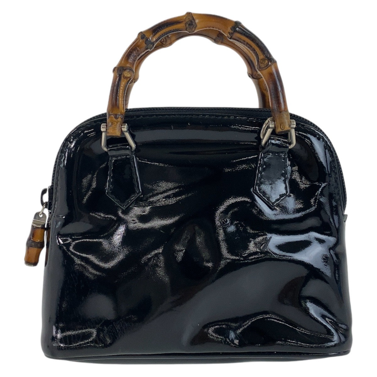 11894
GUCCI グッチ バンブー ブラック 黒 シルバー金具 エナメル 007 1014 0231 ミニハンドバッグ ショルダーバッグ 2way  レディース