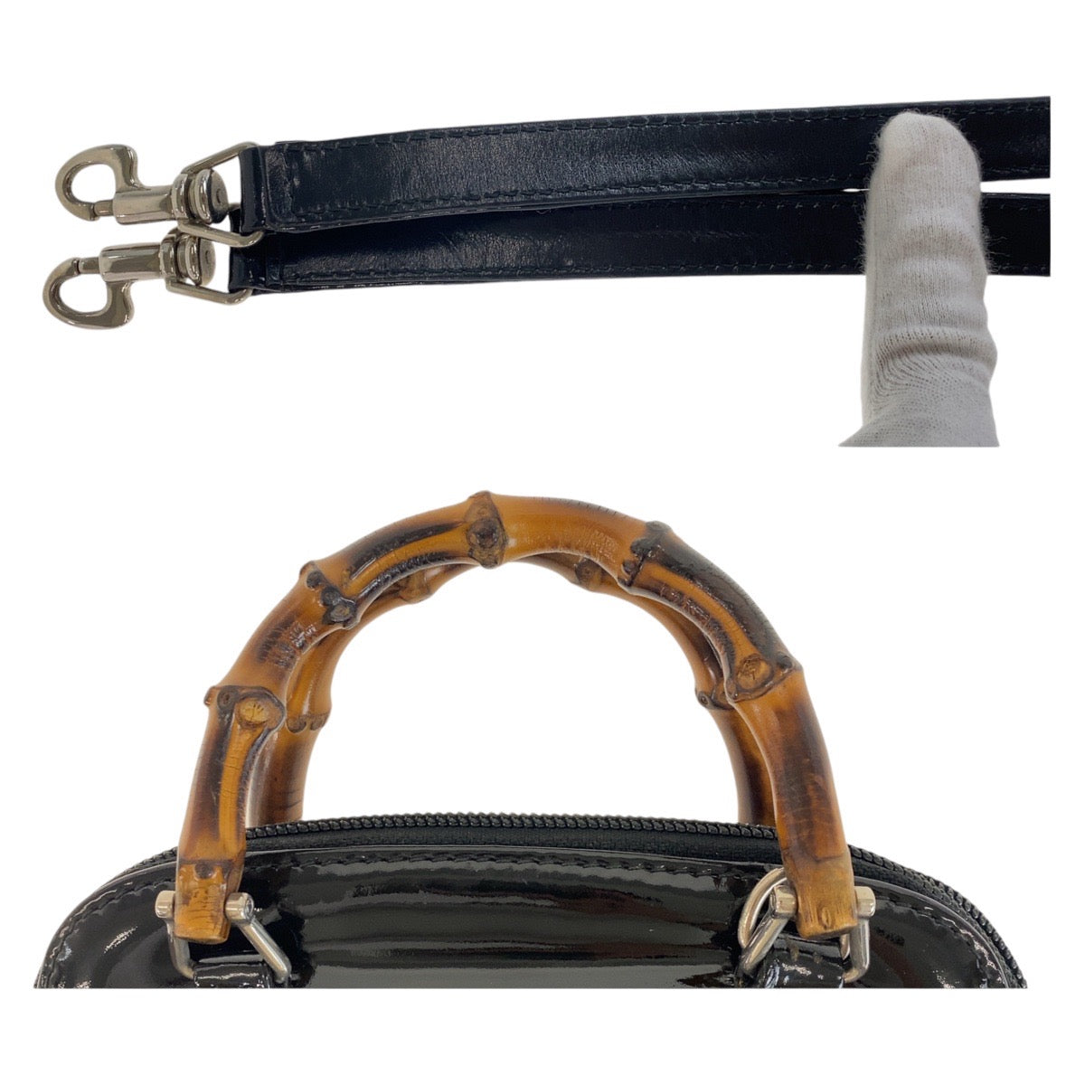 11894
GUCCI グッチ バンブー ブラック 黒 シルバー金具 エナメル 007 1014 0231 ミニハンドバッグ ショルダーバッグ 2way  レディース