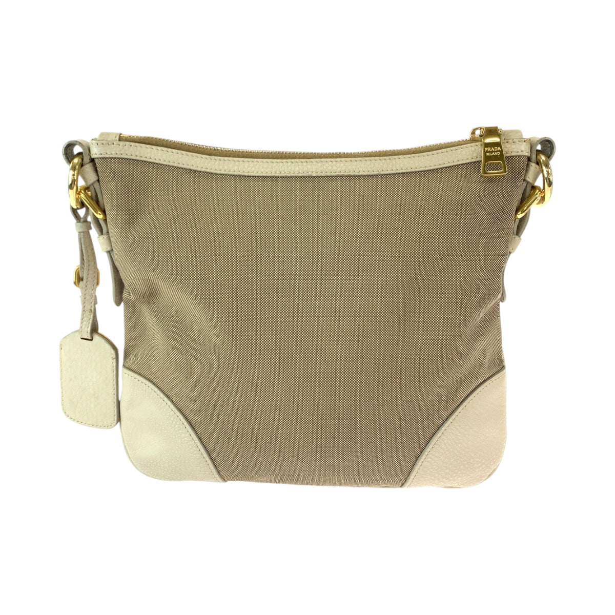 11892
PRADA プラダ ロゴジャガード ベージュ アイボリー ゴールド金具 キャンバス ショルダーバッグ メッセンジャーバッグ  レディース