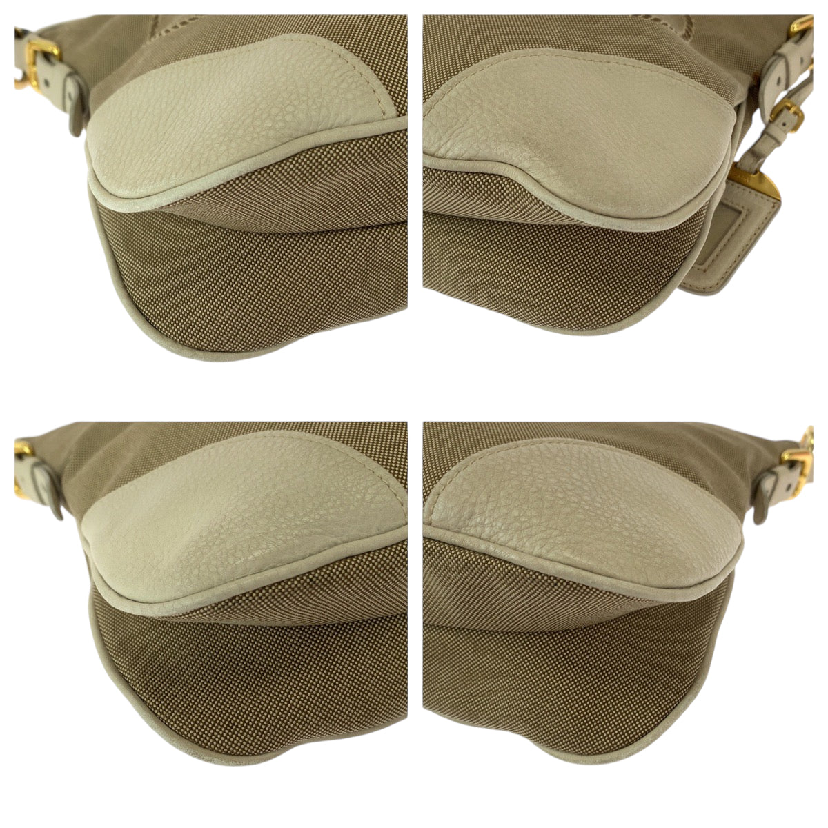 11892
PRADA プラダ ロゴジャガード ベージュ アイボリー ゴールド金具 キャンバス ショルダーバッグ メッセンジャーバッグ  レディース