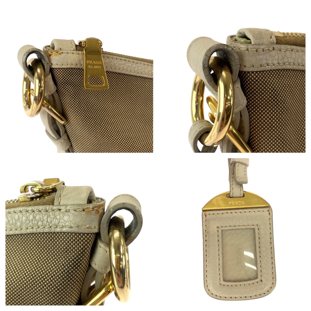 11892
PRADA プラダ ロゴジャガード ベージュ アイボリー ゴールド金具 キャンバス ショルダーバッグ メッセンジャーバッグ  レディース