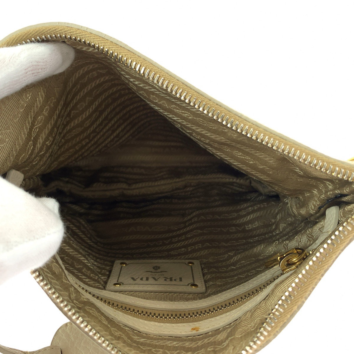11892
PRADA プラダ ロゴジャガード ベージュ アイボリー ゴールド金具 キャンバス ショルダーバッグ メッセンジャーバッグ  レディース