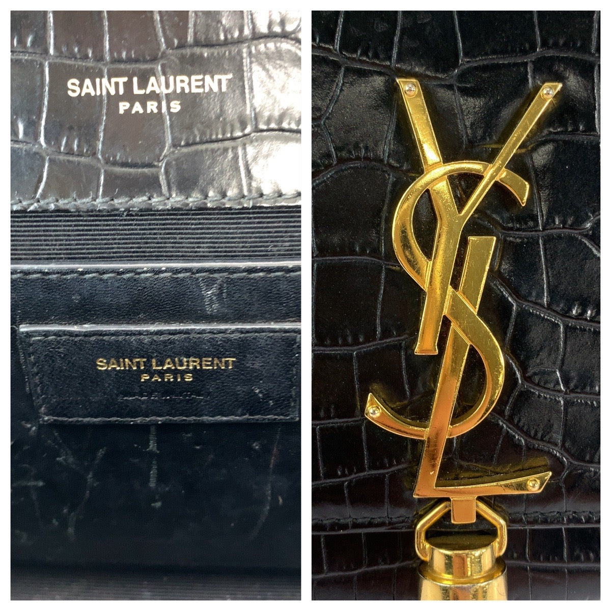 11890
SAINT LAURENT PARIS サンローランパリ ケイト YSL タッセル 型押し ブラック 黒 ゴールド金具 レザー チェーンショルダーバッグ 斜め掛け  レディース