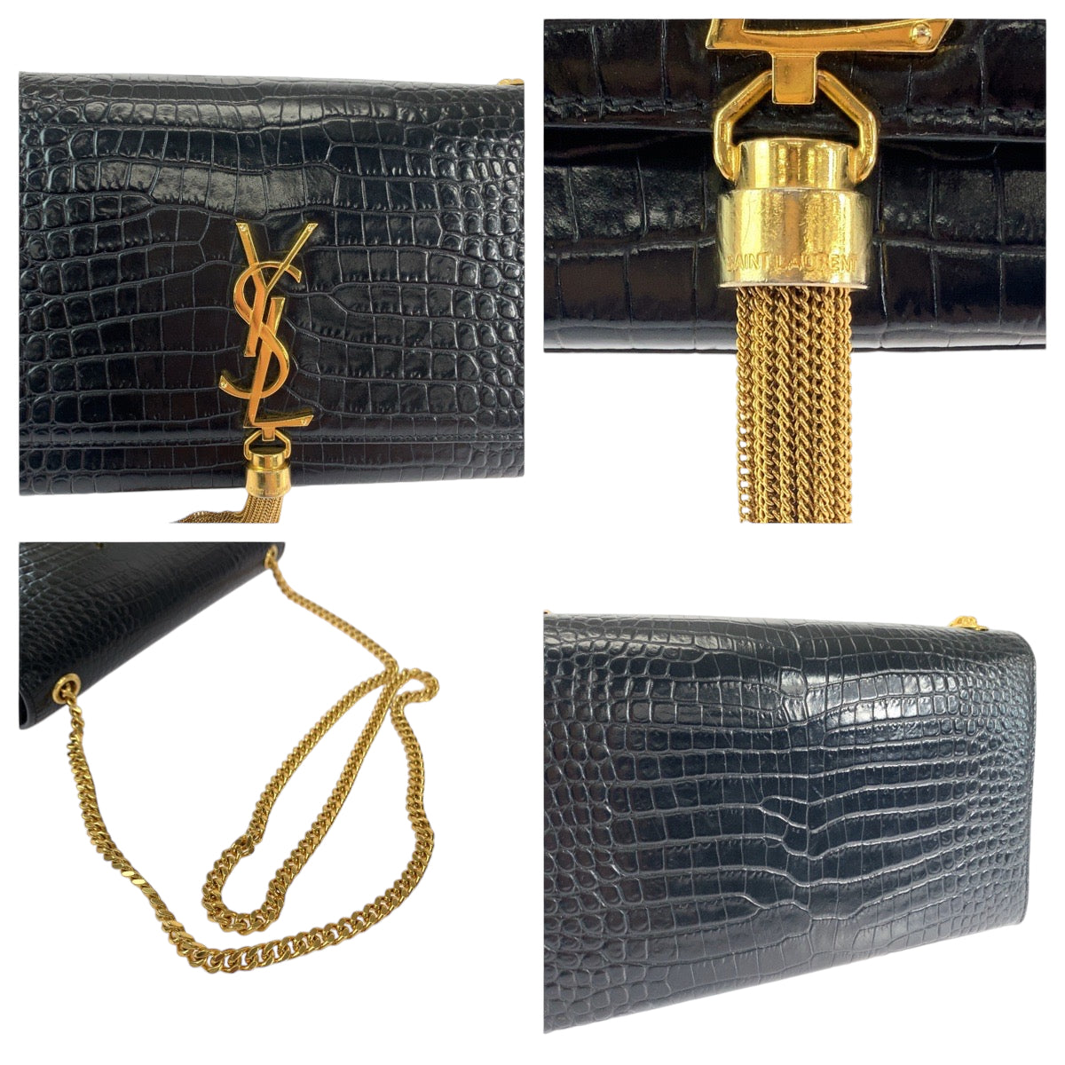 11890
SAINT LAURENT PARIS サンローランパリ ケイト YSL タッセル 型押し ブラック 黒 ゴールド金具 レザー チェーンショルダーバッグ 斜め掛け  レディース