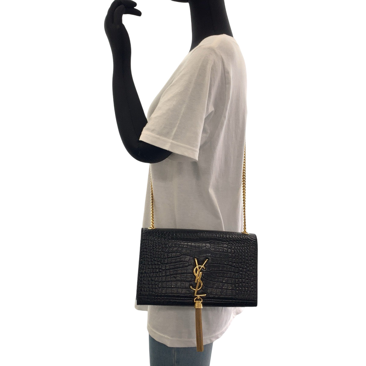 11890
SAINT LAURENT PARIS サンローランパリ ケイト YSL タッセル 型押し ブラック 黒 ゴールド金具 レザー チェーンショルダーバッグ 斜め掛け  レディース