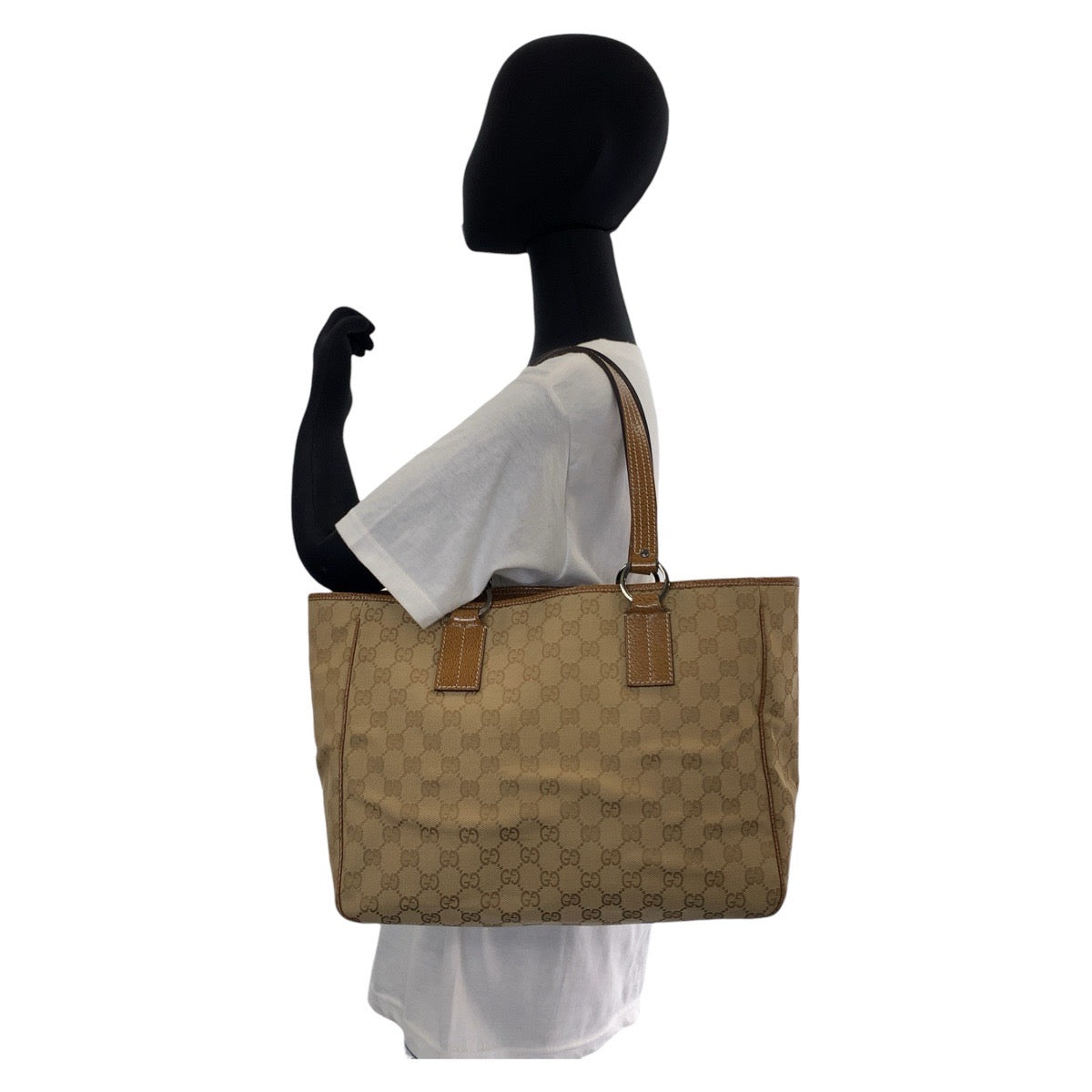 11888
GUCCI グッチ ベージュ シルバー金具 GGキャンバス / レザー 113017 トートバッグ ショルダーバッグ  レディース
