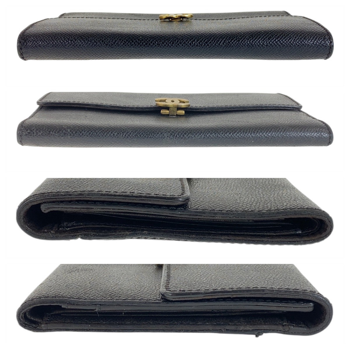 13040
CHANEL シャネル ヴィンテージ ココマーク ブラック 黒 ゴールド金具 キャビアスキン 折財布  長財布 オーガナイザー  レディース