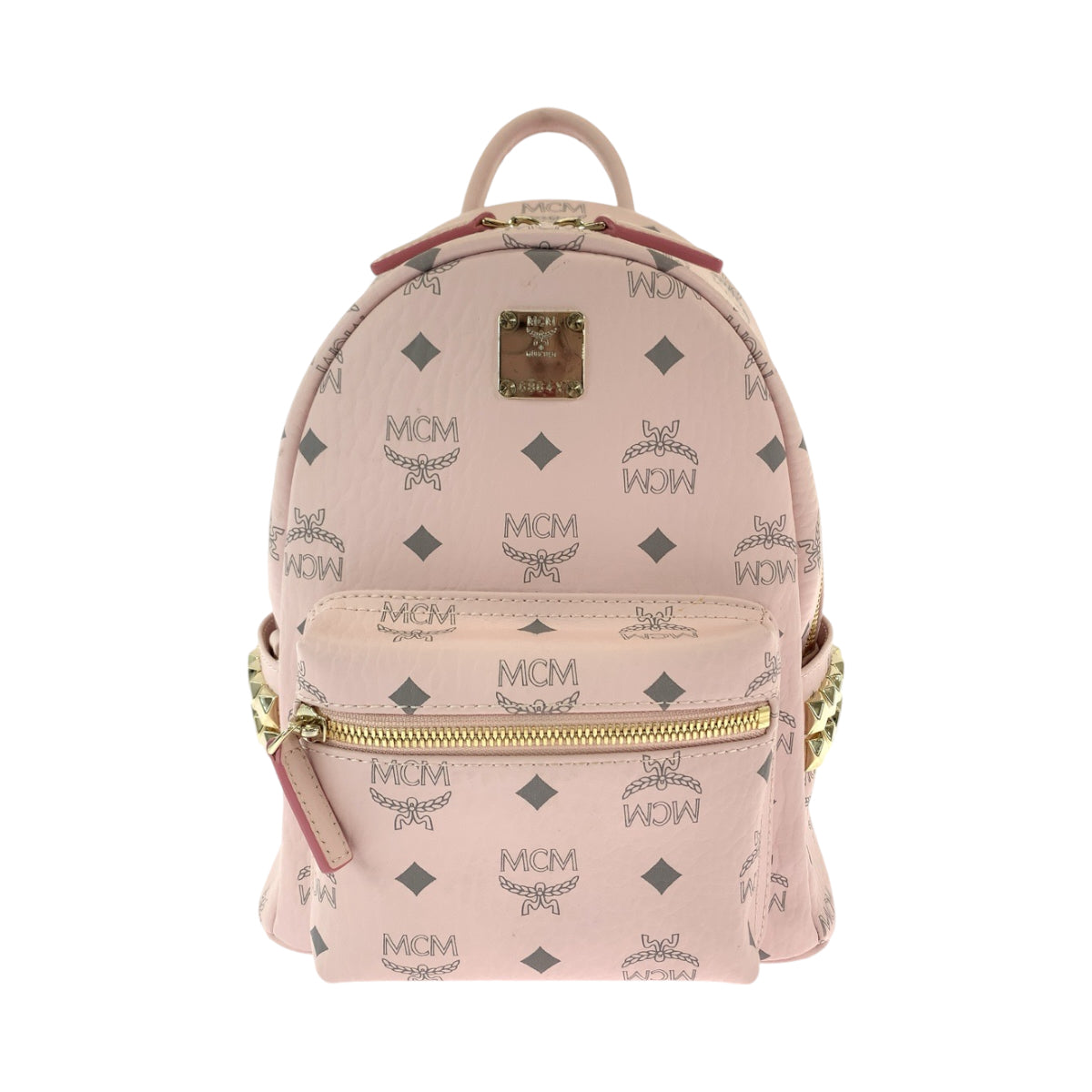 MCM Visetos Side Studs Pink Gold Hardware Leather Rucksack Backpack for Women