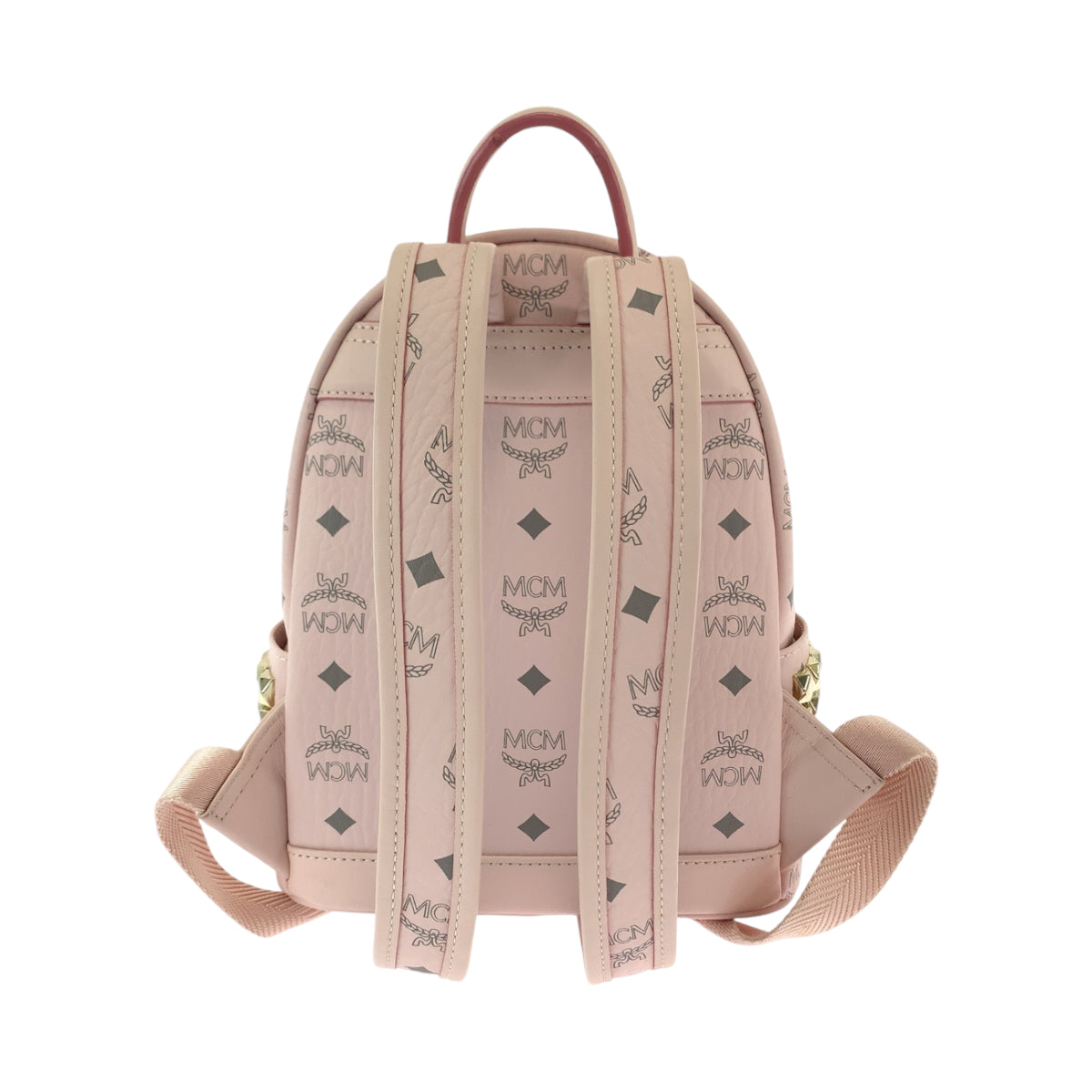 MCM Visetos Side Studs Pink Gold Hardware Leather Rucksack Backpack for Women