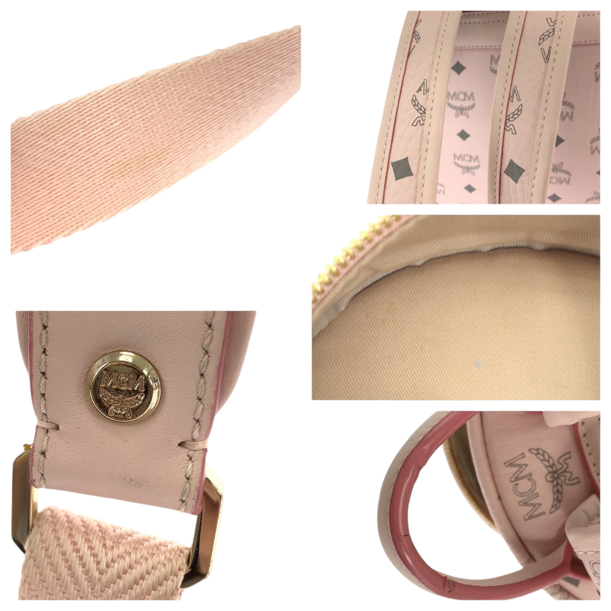 MCM Visetos Side Studs Pink Gold Hardware Leather Rucksack Backpack for Women