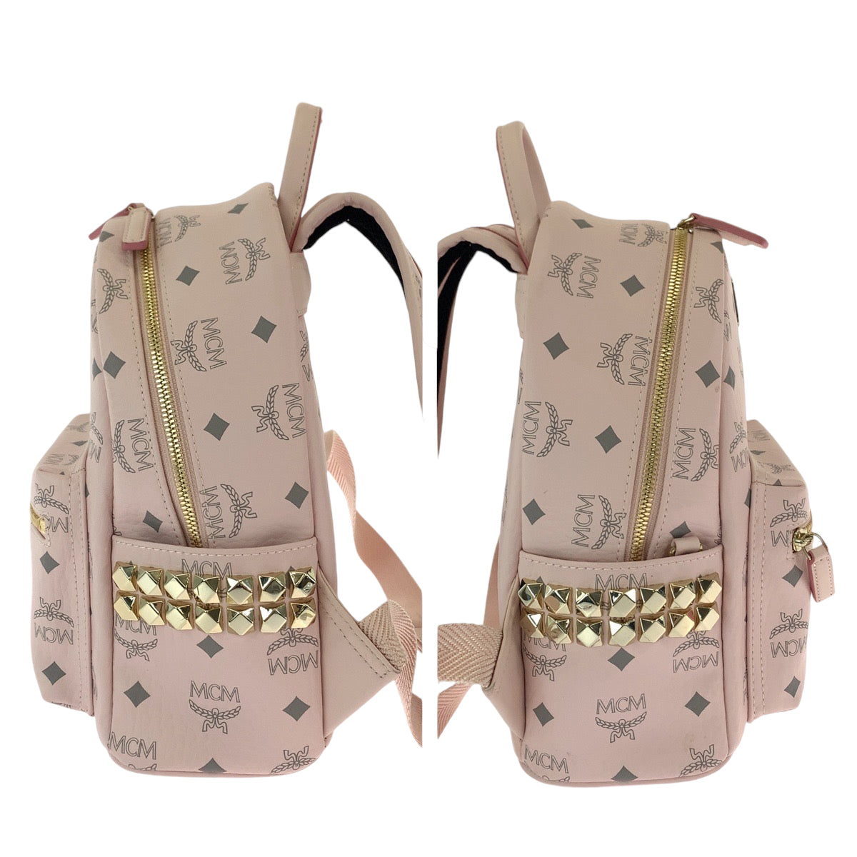 MCM Visetos Side Studs Pink Gold Hardware Leather Rucksack Backpack for Women